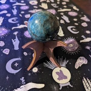 Blue Crystal Sphere with Wooden Stand